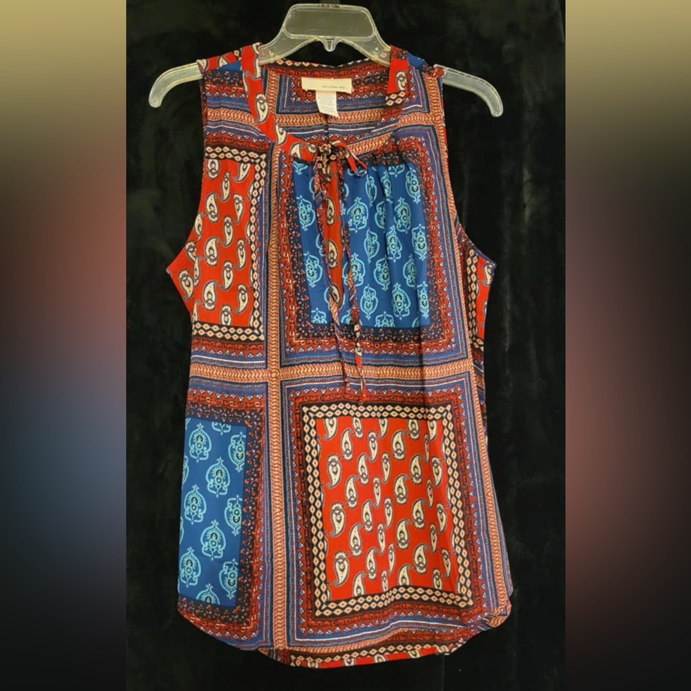 One Urban Day… Red and Blue Sleeveless Tie Front Tank Top